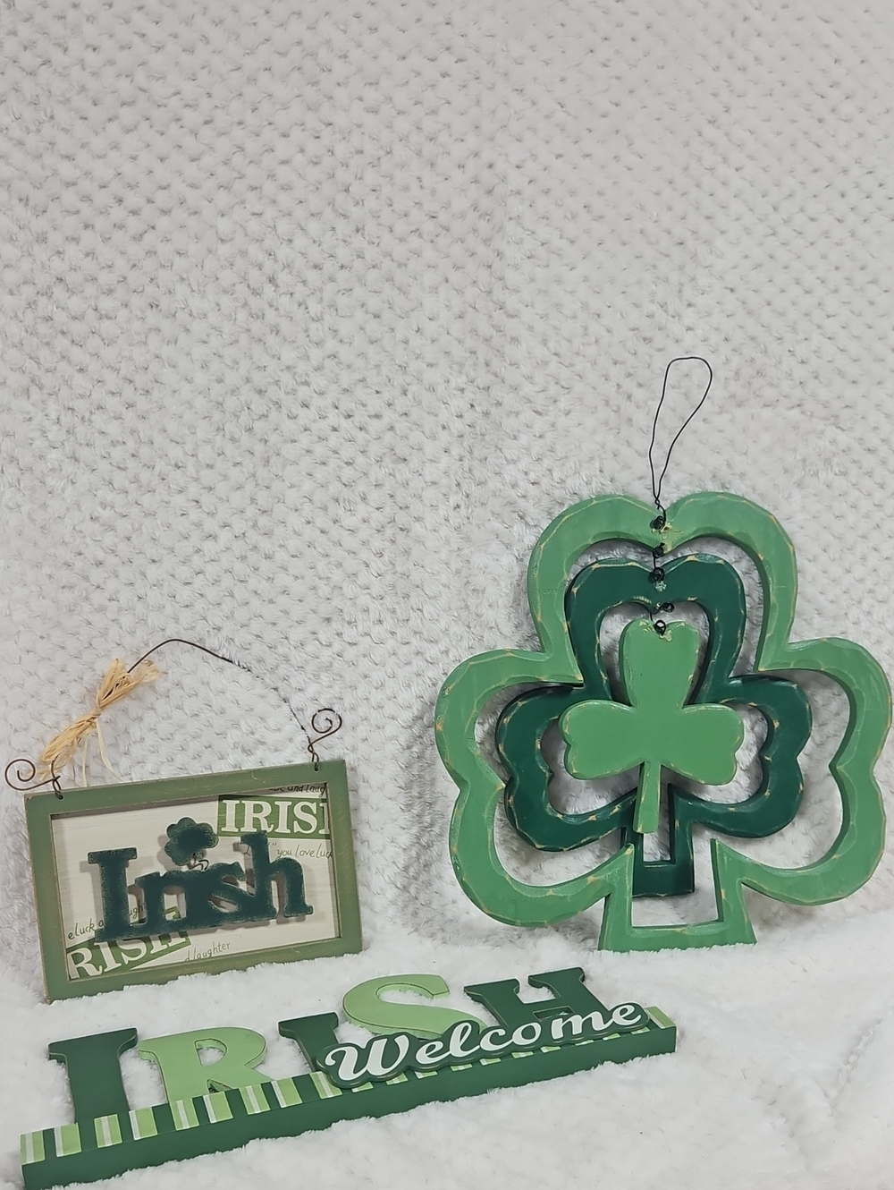 Bundle of 3 holiday/St. Pats/Cloverleaf wooden hang and standing decor items